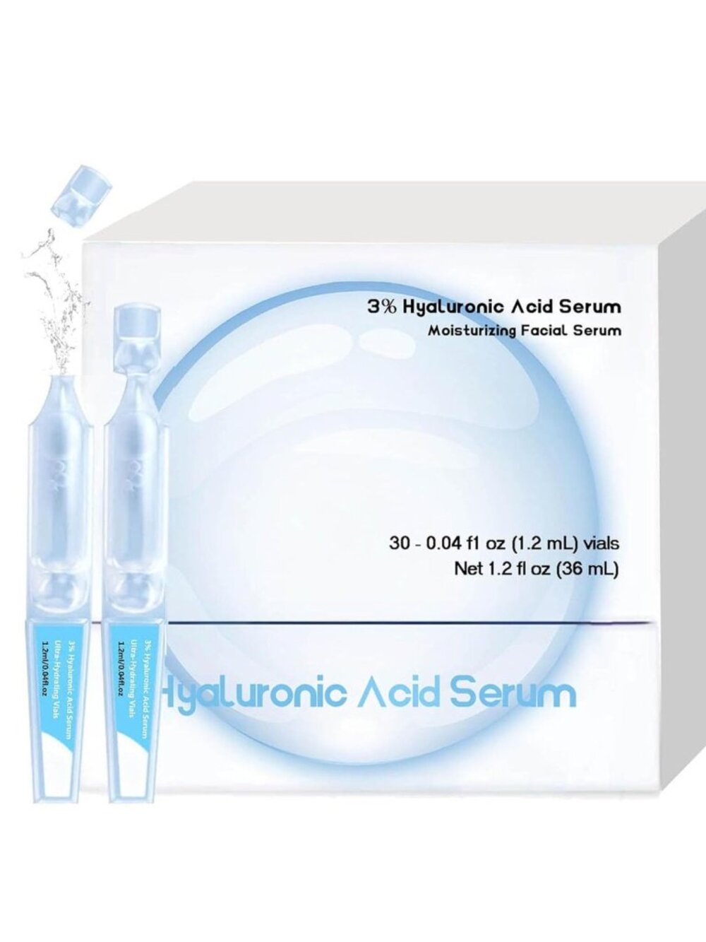 30 pcs 3% Hyaluronic Acid Serum Vials Ultra-Hydrating Single-Use Tubes
